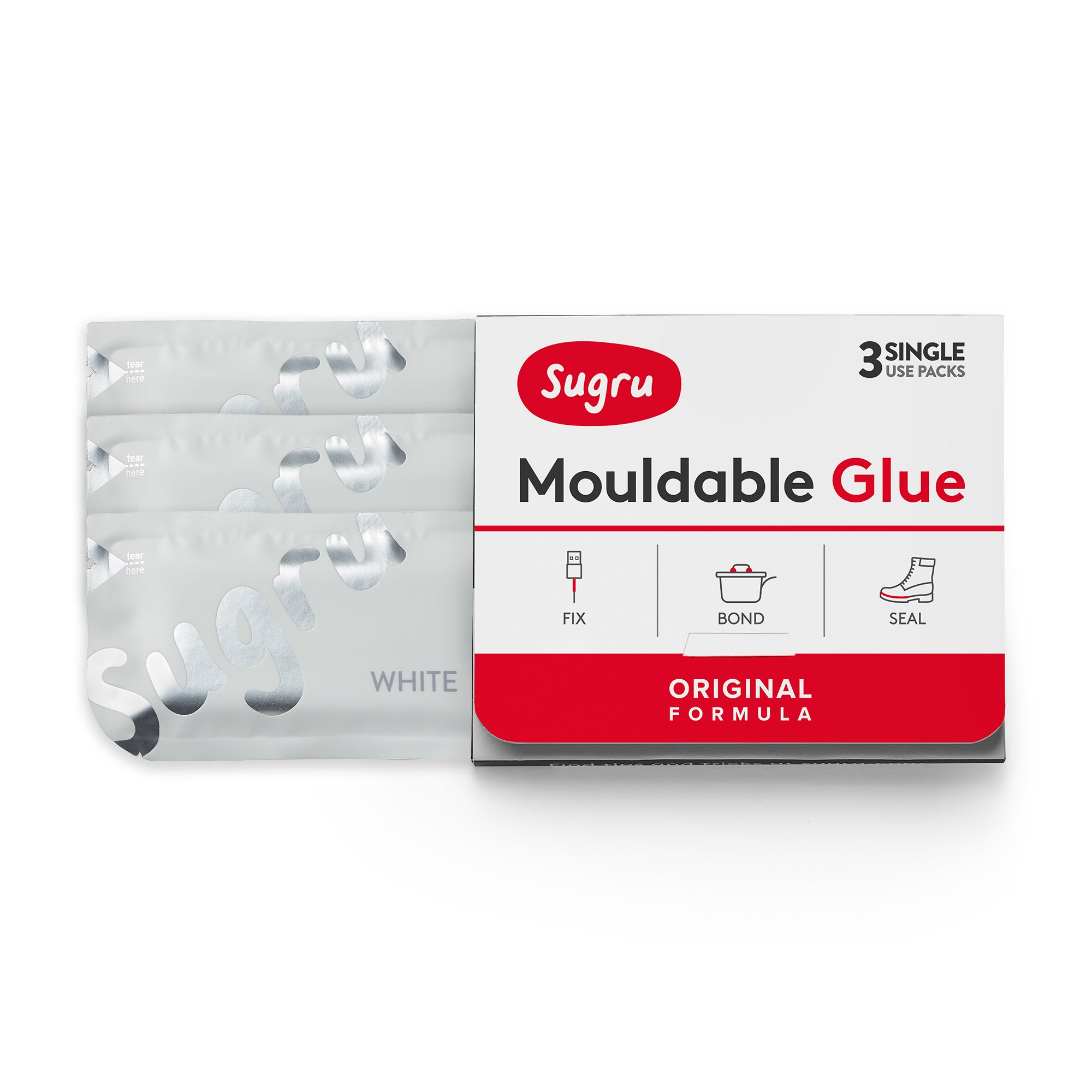 Sugru Moldable Glue - Original Formula - All-Purpose Adhesive, Advanced  Silicone Technology - Holds up to 4.4 lb - White 3-Pack 